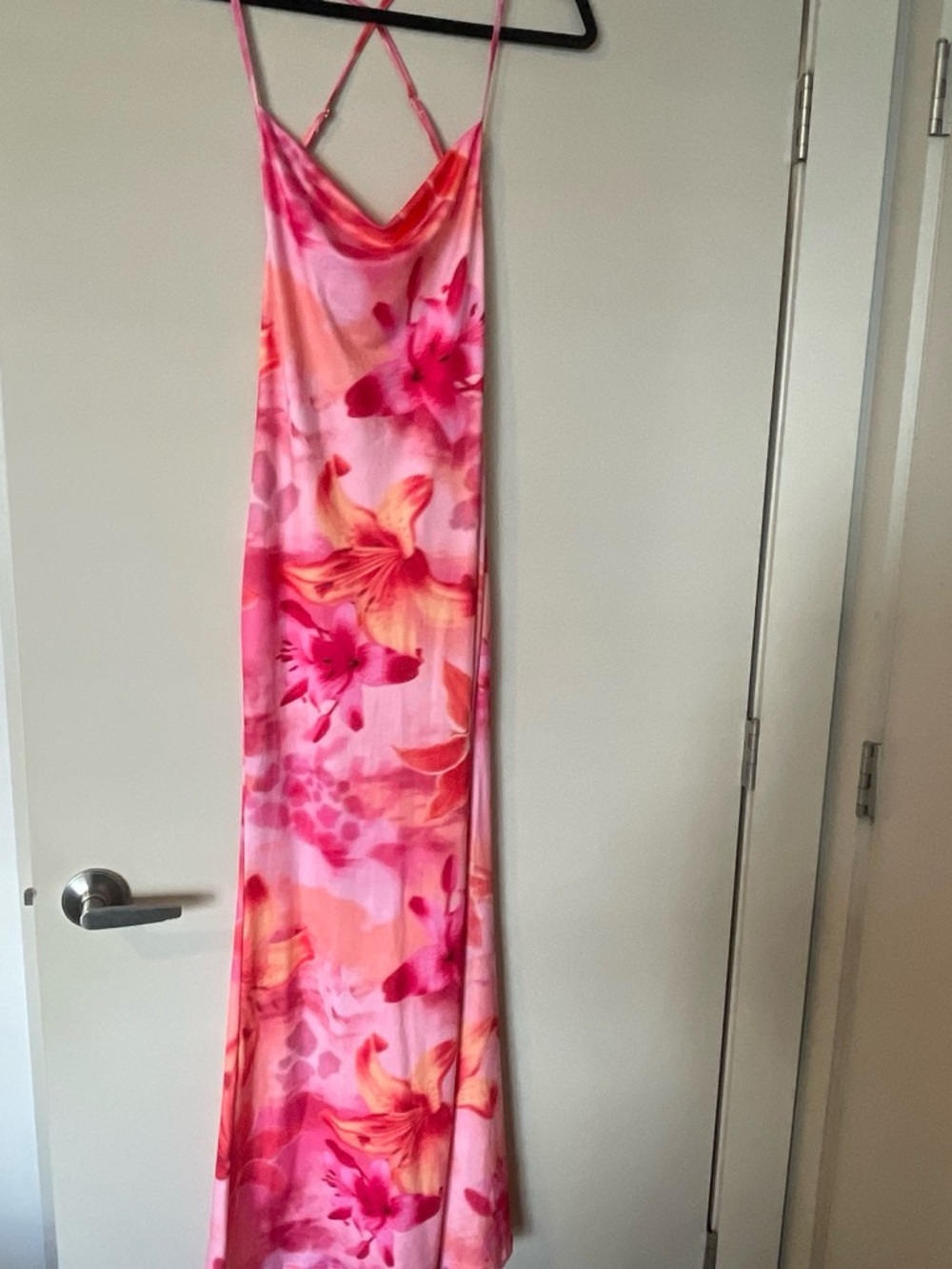 Floral Cowl Slip Dress in Pink and Orange